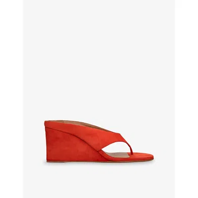 Alaïa Womens Orange Tong 75 Suede Wedge Sandals Eur 39 / 6 Uk
