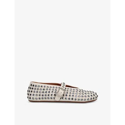 ALAÏA WOMENS WHITE RIVETED-STRASS LEATHER BALLET FLATS EUR 36 / 3 UK