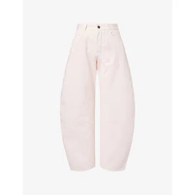 Alaïa Womens Round Curved-leg Cotton Denim Jeans Rose Pale In Pink