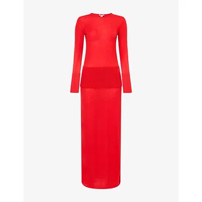 Alaïa Womens Rouge Alaia Knitted-panel Wool Maxi Dress In Animal Print