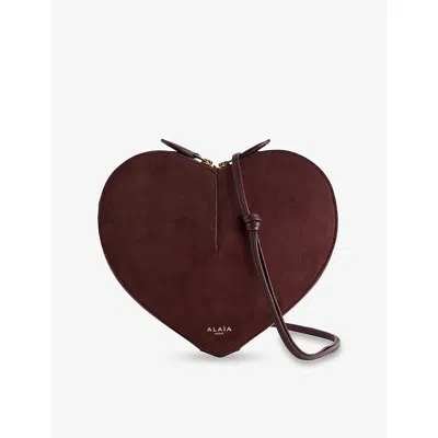Alaïa Womens Rouge Grenat Le Coeur Foil-print Logo Leather Shoulder Bag In Burgundy