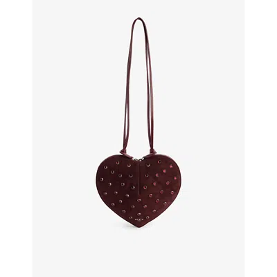 Alaïa Womens Le Coeur Rivet-embellished Suede Shoulder Bag Rouge Grenat