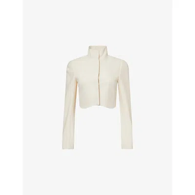 Alaïa Womens Scallop-trim Cropped Wool Jacket Ivoire