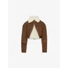 Alaïa Cropped Shearling Jacket In Blanc Brun