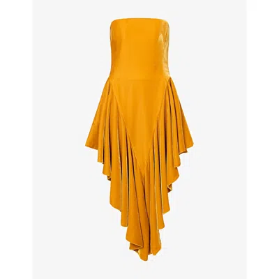 Alaïa Womens Sunflower Corseted Asymmetric-hem Velvet Midi Dress In Animal Print