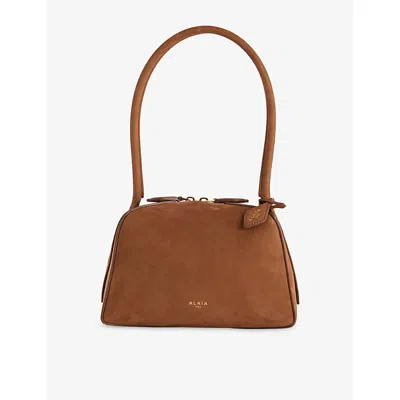 Alaïa Womens Le Bouledogue Small Suede Shoulder Bag Terre Dombre