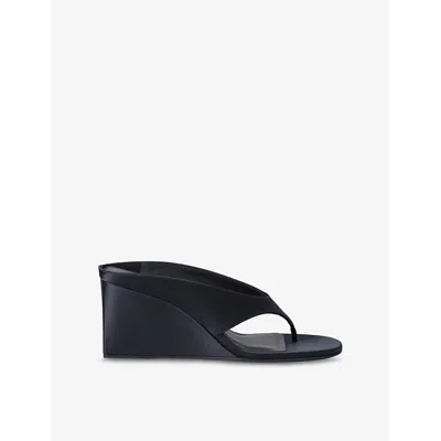 Alaïa Womens Black Thong-strap 75 Wedge-heel Leather Mules