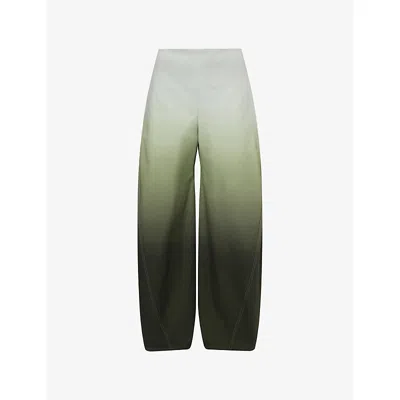 ALAÏA WOMENS VERT DE GRIS TWISTED GRADIENT WIDE-LEG COTTON TROUSERS