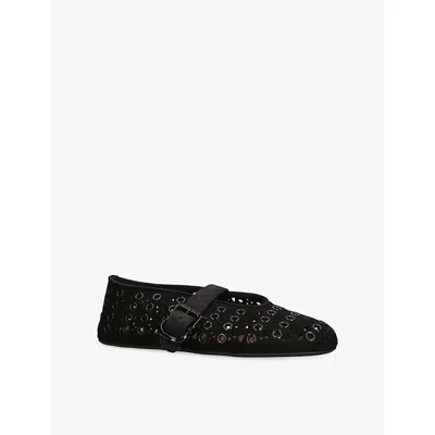 ALAÏA WOMENS BLACK VIENNE EYELET SUEDE BALLET FLATS EUR 41 / 8 UK
