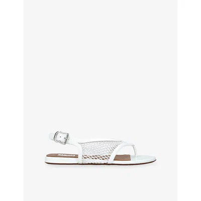 Alaïa Fishnet Patent Leather Flat Thong Sandals In Multi