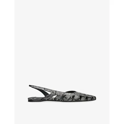 ALAÏA WOMENS WHITE/BLK SNAKESKIN-EMBOSSED LEATHER SLINGBACK FLATS EUR 38/5 UK