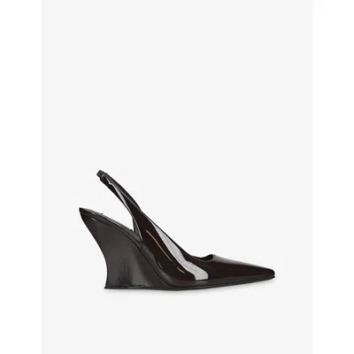 Alaïa Womens Wine Sling Patent-leather Wedges Eur 40 / 7 Uk In Burgundy