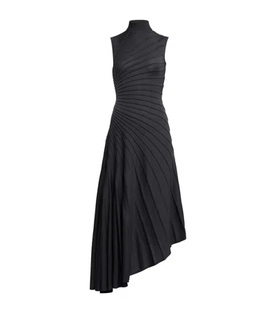 ALAÏA WOOL ASYMMETRIC RAY MIDI DRESS