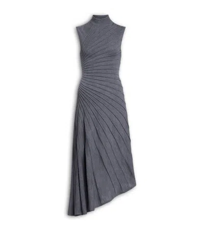Alaïa Wool Asymmetric Ray Midi Dress In Gray