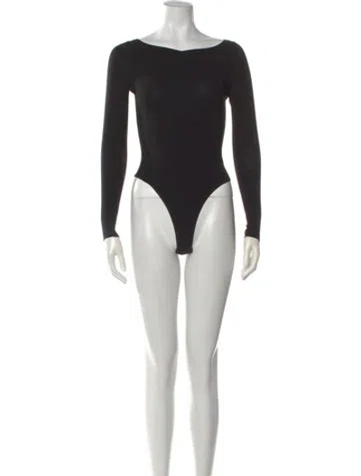 Pre-owned Alaïa Wool Bateau Neckline Bodysuit In Black