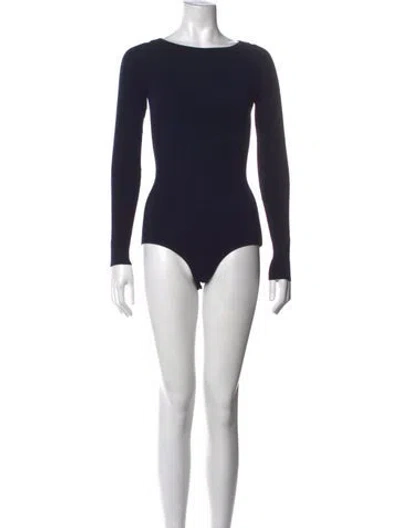 Pre-owned Alaïa Wool Bateau Neckline Bodysuit In Blue