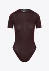 Alaïa Wool-blend Crewneck Bodysuit Top In Burgundy