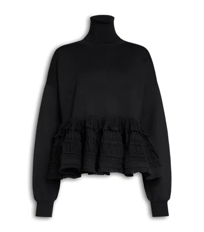 Alaïa Wool-blend Crinoline Peplum Sweater In Black
