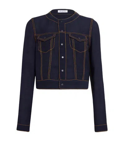 Alaïa Wool-blend Cropped Jacket In Blue