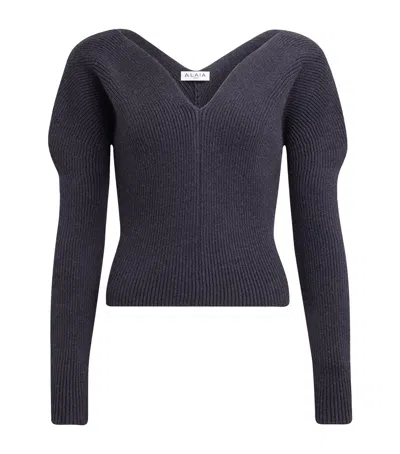 ALAÏA WOOL-BLEND HEART SWEATER