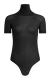 Alaïa Wool Short-sleeve Bodysuit In Black