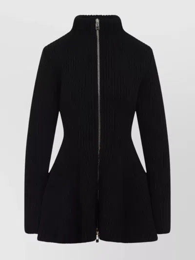 ALAÏA WOOL CASHMERE BLEND PEPLUM KNIT CARDIGAN