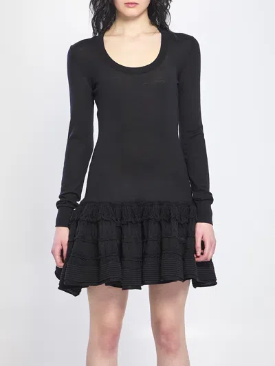 Alaïa Wool Crinoline Mini Dress In Black