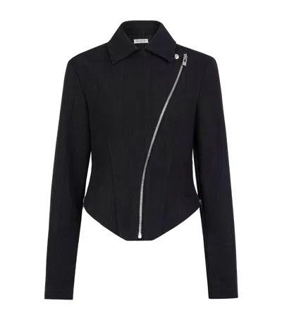 Alaïa Wool Denim Biker Jacket In Black