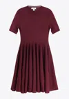 Alaïa Wool Knit Pleated Skater Dress In Red