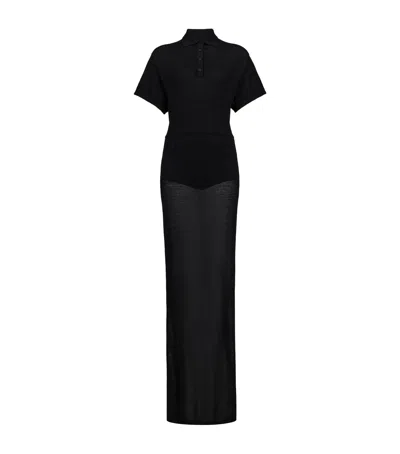 Alaïa Wool Knit Polo Dress In Black