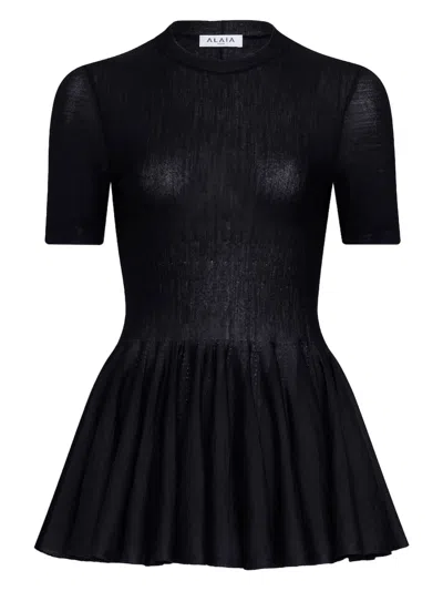 ALAÏA WOOL MERINO PEPLUM TOP