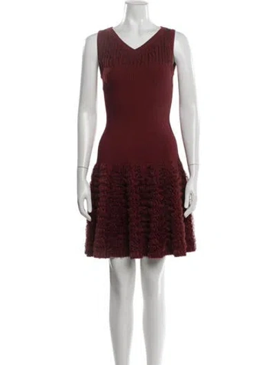 Pre-owned Alaïa Wool Mini Dress In Burgundy