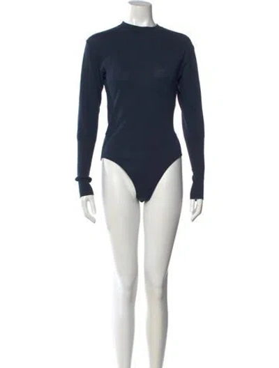 Pre-owned Alaïa Wool Mock Neck Bodysuit In Blue