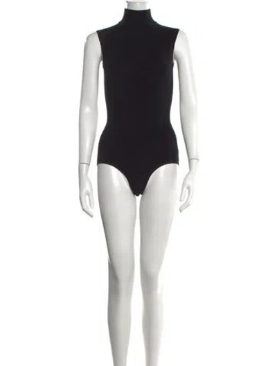 Pre-owned Alaïa Wool Mock Neck Bodysuit W/ Tags In Black