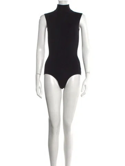 Pre-owned Alaïa Wool Mock Neck Bodysuit W/ Tags In Black