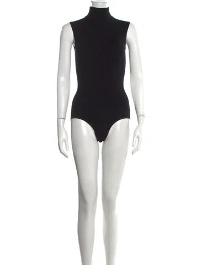 Pre-owned Alaïa Wool Mock Neck Bodysuit W/ Tags In Black