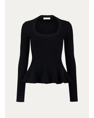 Alaïa Wool Rib Long-sleeve Peplum Top In Black