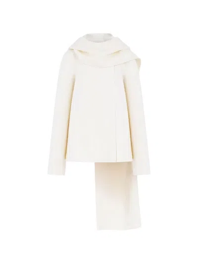 Alaïa Wool Scarfed Coat In Beige