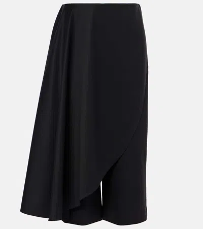 Alaïa Cropped Layered Grain De Poudre Wool-blend Straight-leg Pants In Black