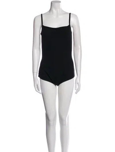 Pre-owned Alaïa Wool Square Neckline Bodysuit In Black