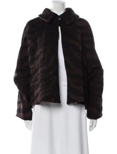 Pre-owned Alaïa Wool Striped Faux Fur Jacket In Brown