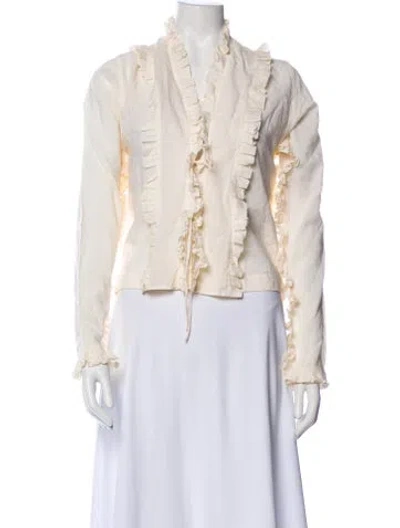 Pre-owned Alaïa Wool V-neck Blouse In Neutral