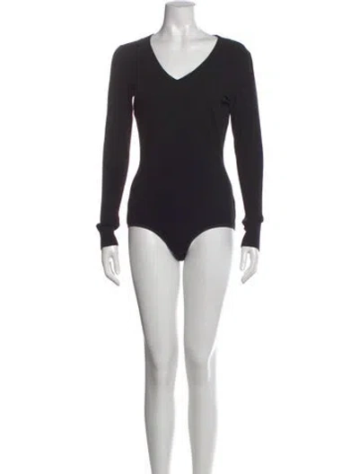 Pre-owned Alaïa Wool V-neck Bodysuit In Black