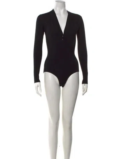 Pre-owned Alaïa Wool V-neck Bodysuit W/ Tags In Black