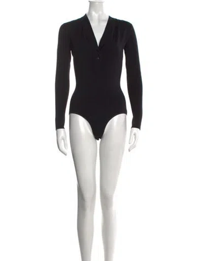 Pre-owned Alaïa Wool V-neck Bodysuit W/ Tags In Black