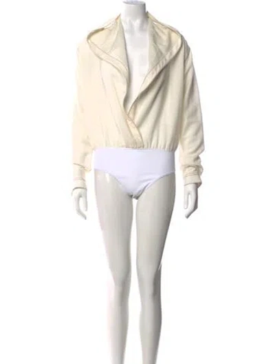 Pre-owned Alaïa Wool V-neck Bodysuit W/ Tags In Neutrals