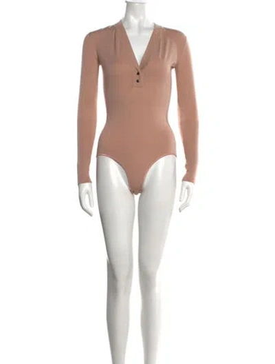 Pre-owned Alaïa Wool V-neck Bodysuit W/ Tags In Neutrals