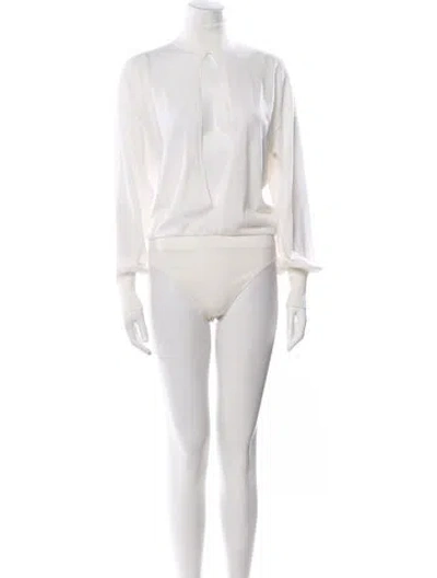 Pre-owned Alaïa Wool V-neck Bodysuit In White