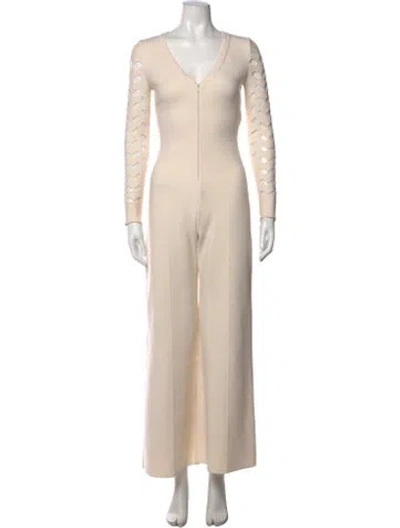 Pre-owned Alaïa Wool V-neck Jumpsuit In Neutral