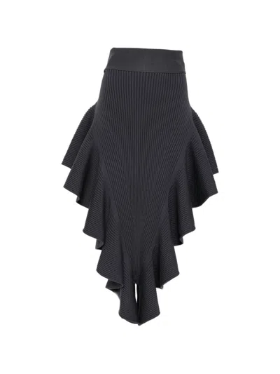 Alaïa Wool Volants Skirt In Gray